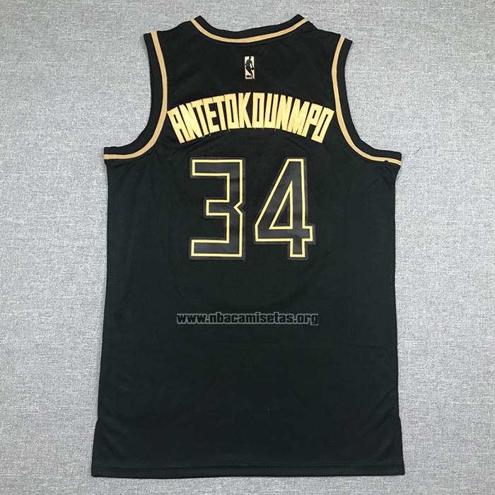 Camiseta Golden Edition Milwaukee Bucks Giannis Antetokounmpo NO 34 Negro